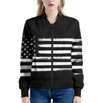 Black And White USA Flag Print Women's Bomber Jacket