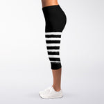 Black And White USA Flag Print Women's Capri Leggings