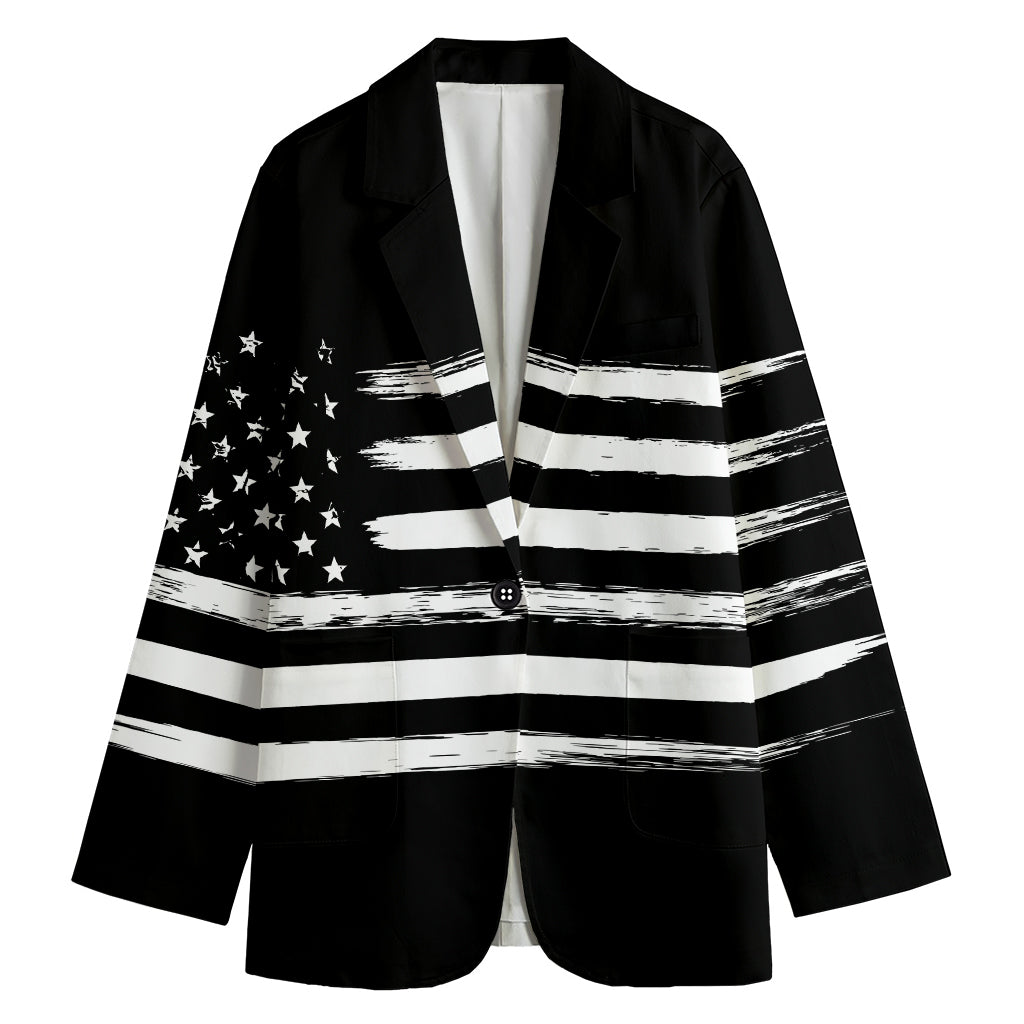 Black And White USA Flag Print Women's Cotton Blazer