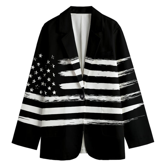 Black And White USA Flag Print Women's Cotton Blazer