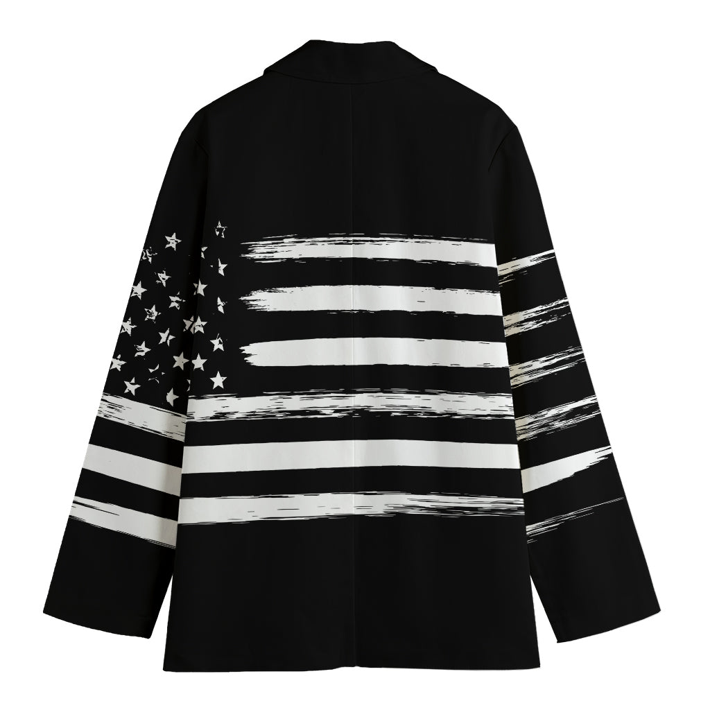 Black And White USA Flag Print Women's Cotton Blazer