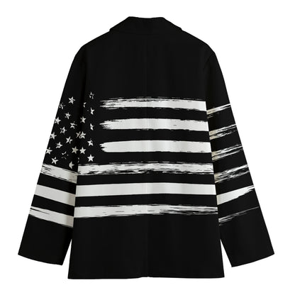 Black And White USA Flag Print Women's Cotton Blazer