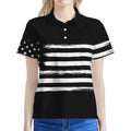 Black And White USA Flag Print Women's Polo Shirt