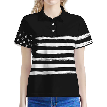 Black And White USA Flag Print Women's Polo Shirt