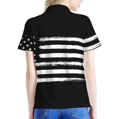Black And White USA Flag Print Women's Polo Shirt