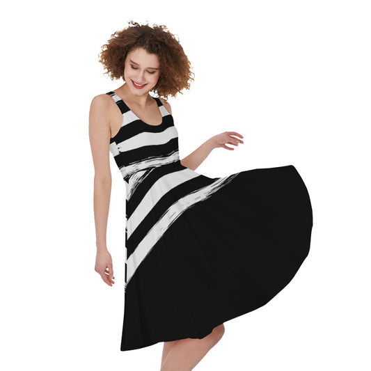 Black And White USA Flag Print Women's Sleeveless Dress