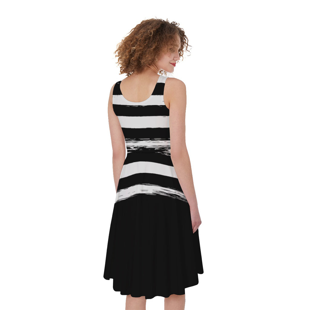 Black And White USA Flag Print Women's Sleeveless Dress