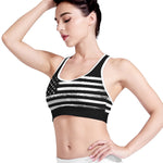 Black And White USA Flag Print Women's Sports Bra