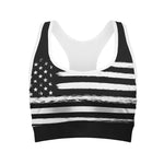 Black And White USA Flag Print Women's Sports Bra