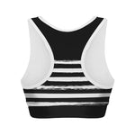 Black And White USA Flag Print Women's Sports Bra
