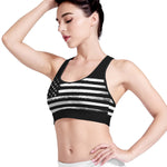 Black And White USA Flag Print Women's Sports Bra
