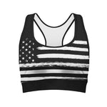 Black And White USA Flag Print Women's Sports Bra