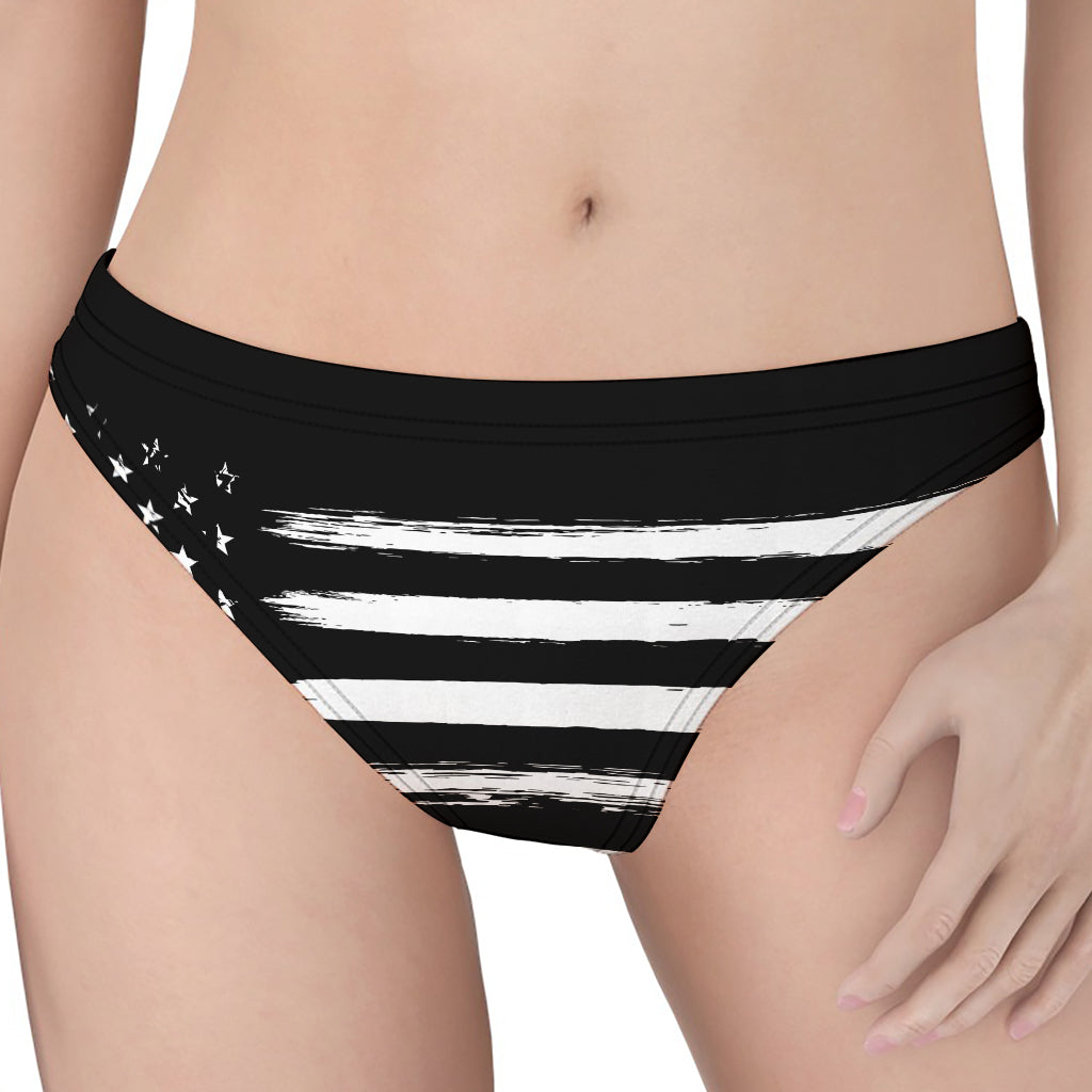 Black And White USA Flag Print Women's Thong