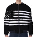 Black And White USA Flag Print Zip Sleeve Bomber Jacket
