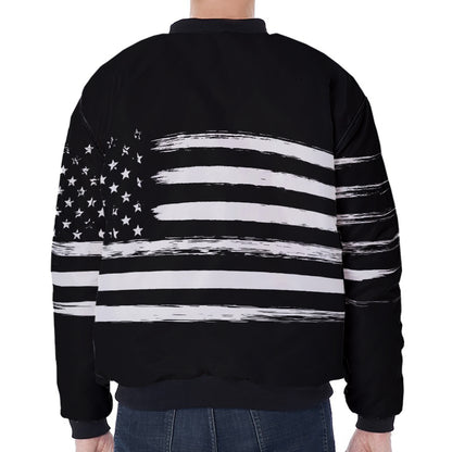 Black And White USA Flag Print Zip Sleeve Bomber Jacket
