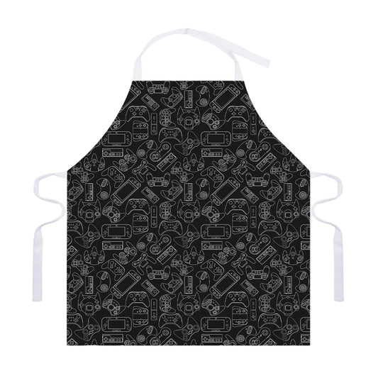Black And White Video Game Pattern Print Adjustable Apron