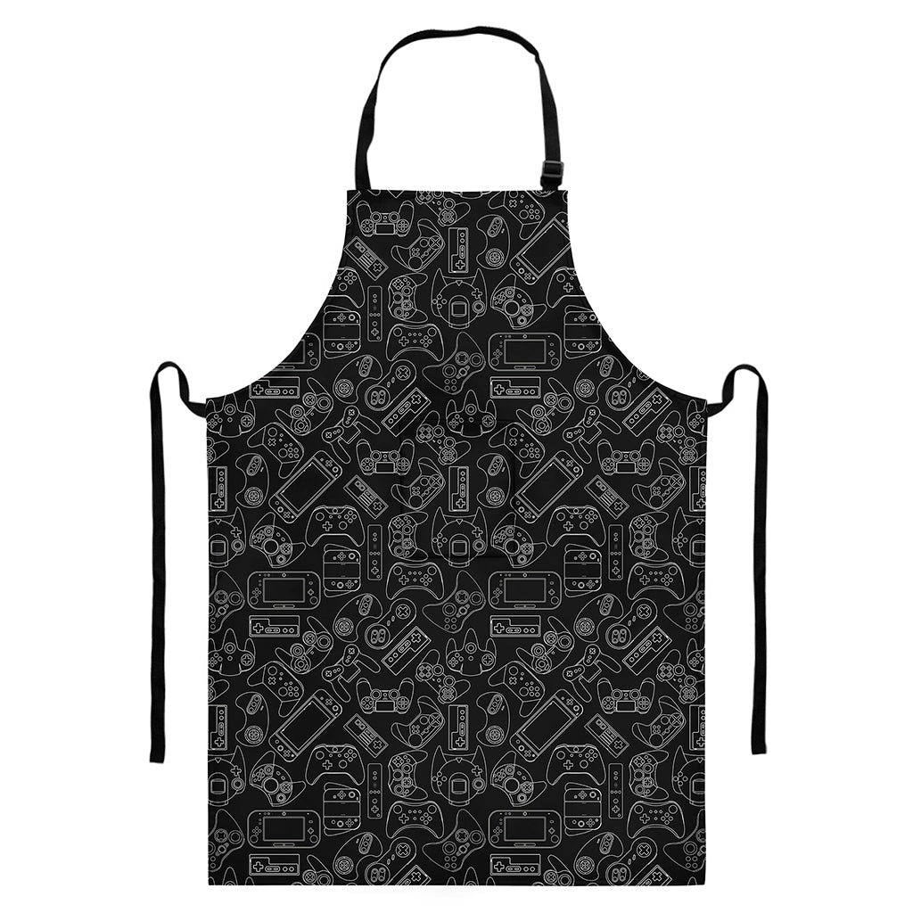 Black And White Video Game Pattern Print Bib Apron With Pocket