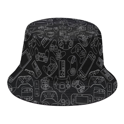 Black And White Video Game Pattern Print Bucket Hat