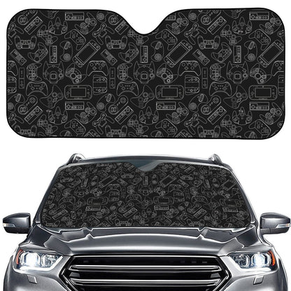 Black And White Video Game Pattern Print Car Windshield Sun Shade