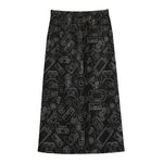 Black And White Video Game Pattern Print Cotton Front Slit Maxi Skirt