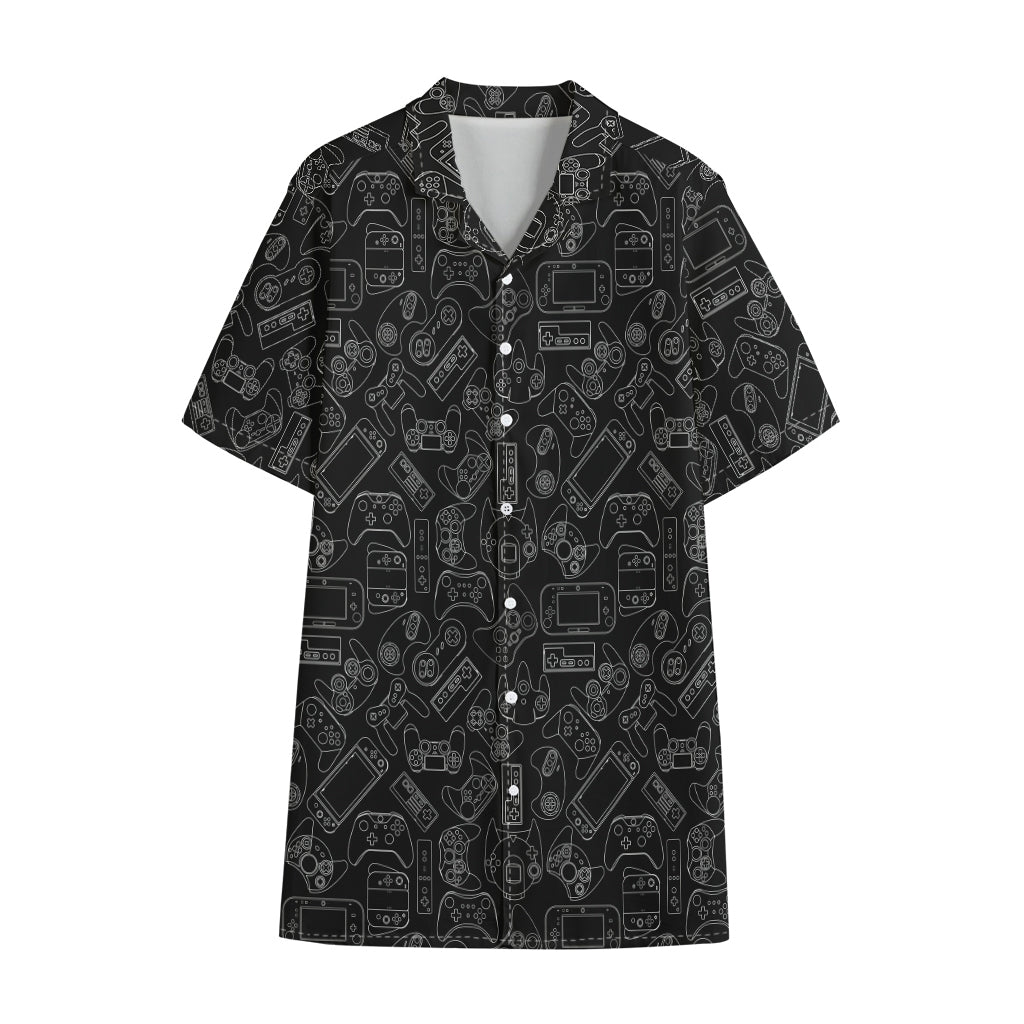 Black And White Video Game Pattern Print Cotton Hawaiian Shirt
