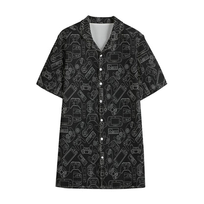 Black And White Video Game Pattern Print Cotton Hawaiian Shirt