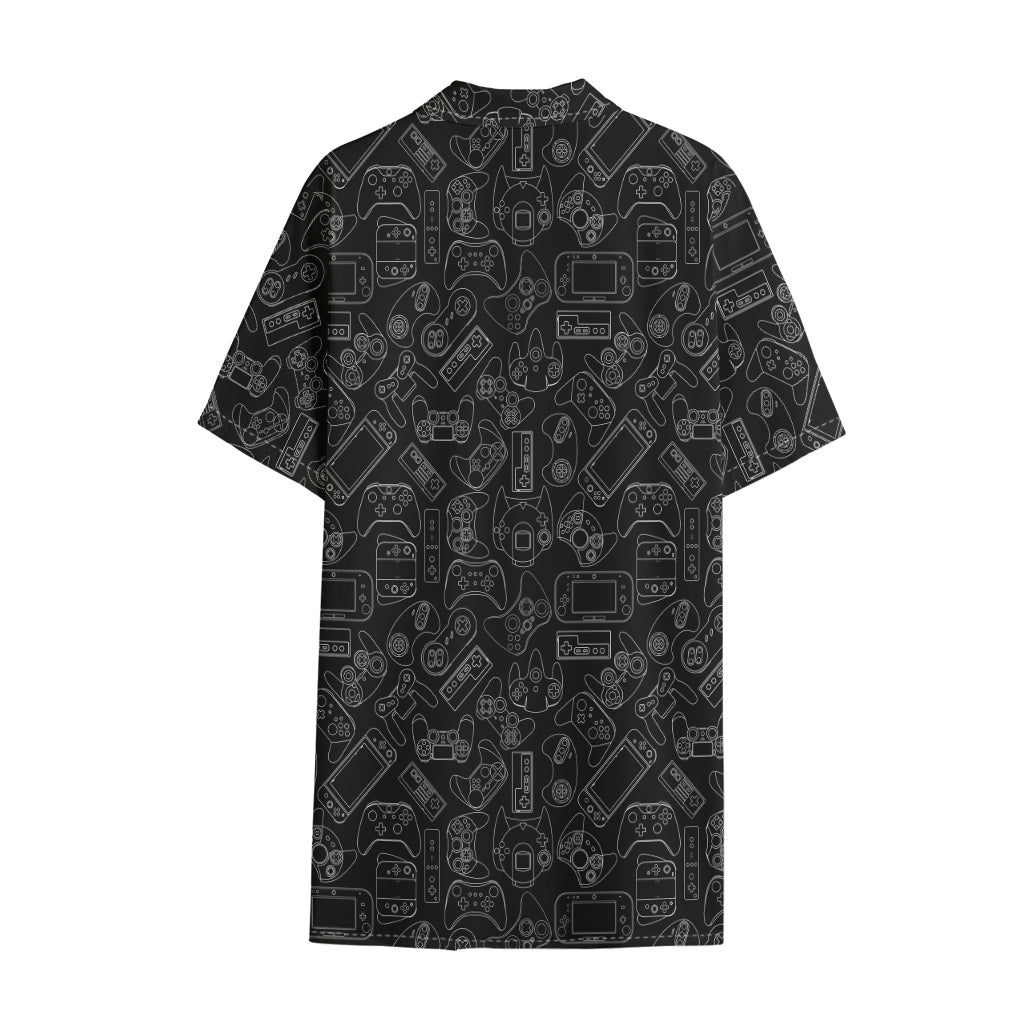 Black And White Video Game Pattern Print Cotton Hawaiian Shirt
