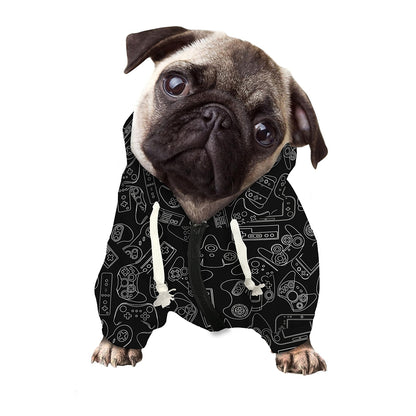 Black And White Video Game Pattern Print Dog Zip Up Hoodie