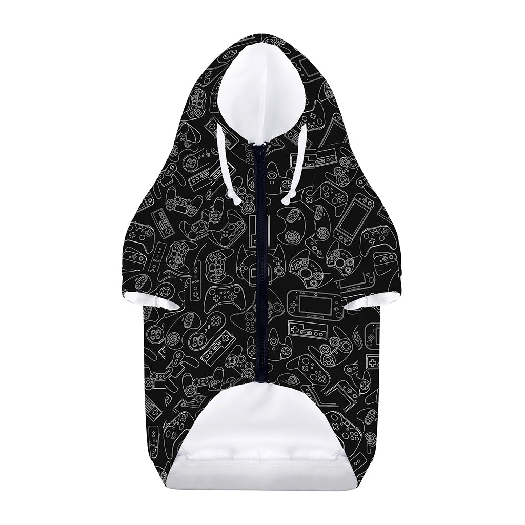 Black And White Video Game Pattern Print Dog Zip Up Hoodie