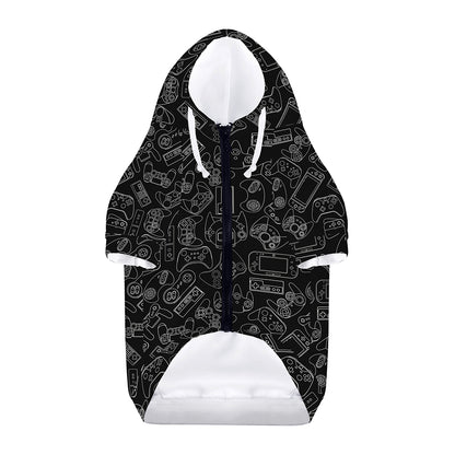 Black And White Video Game Pattern Print Dog Zip Up Hoodie