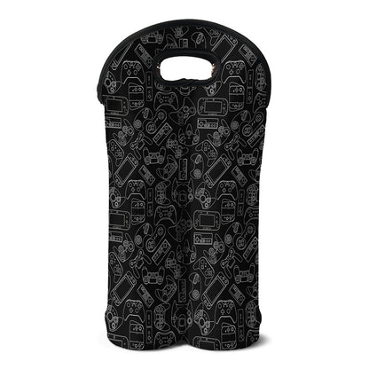 Black And White Video Game Pattern Print Double Neoprene Wine Tote