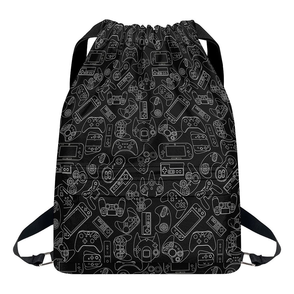 Black And White Video Game Pattern Print Drawstring Backpack