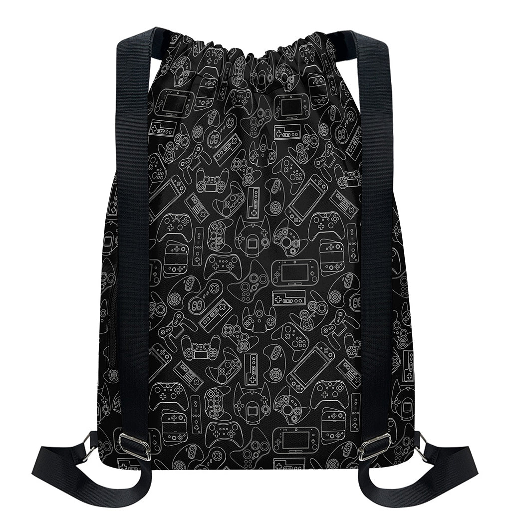 Black And White Video Game Pattern Print Drawstring Backpack