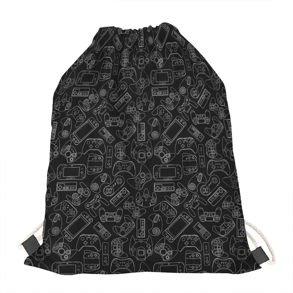 Black And White Video Game Pattern Print Drawstring Bag