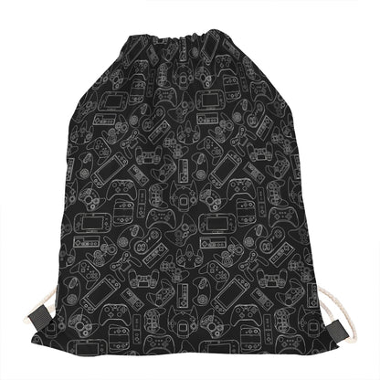 Black And White Video Game Pattern Print Drawstring Bag
