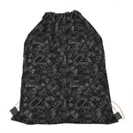 Black And White Video Game Pattern Print Drawstring Bag