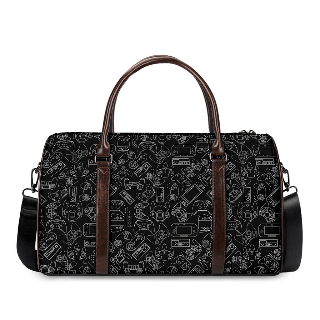 Black And White Video Game Pattern Print Duffle Bag