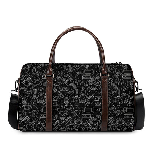 Black And White Video Game Pattern Print Duffle Bag
