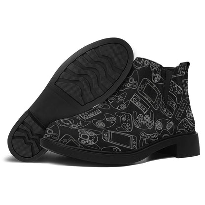 Black And White Video Game Pattern Print Flat Ankle Boots