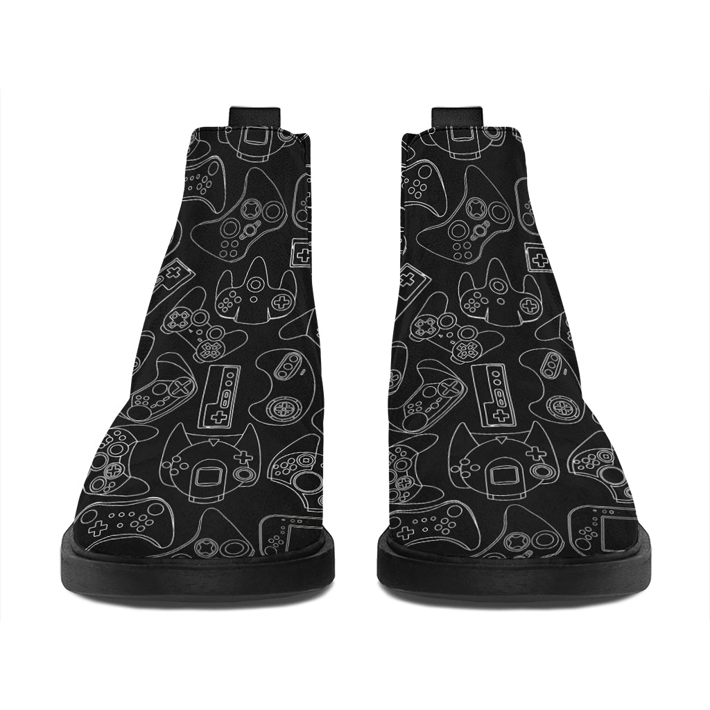 Black And White Video Game Pattern Print Flat Ankle Boots