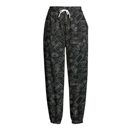 Black And White Video Game Pattern Print Fleece Lined Knit Pants