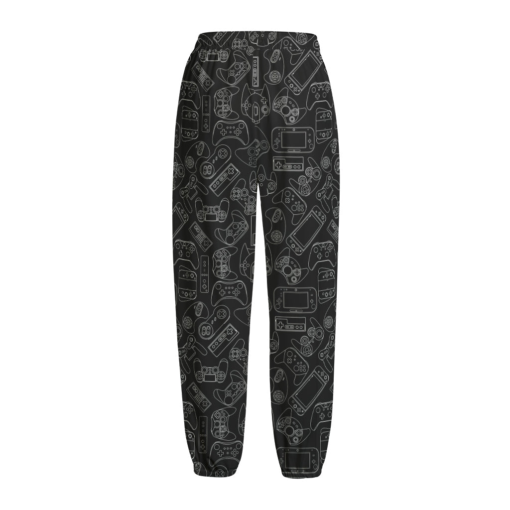 Black And White Video Game Pattern Print Fleece Lined Knit Pants
