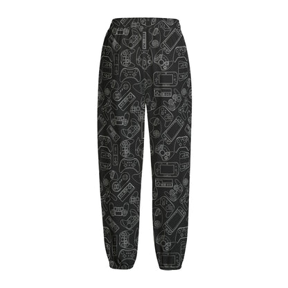 Black And White Video Game Pattern Print Fleece Lined Knit Pants