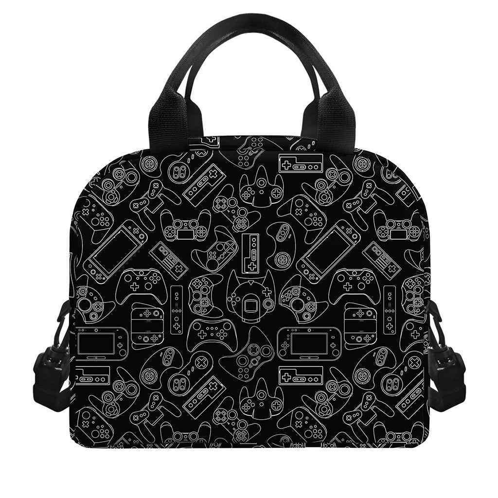 Black And White Video Game Pattern Print Insulated Lunch Bag