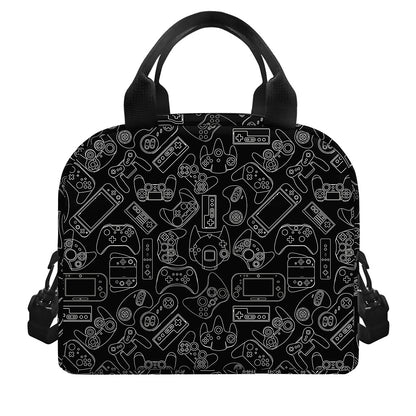 Black And White Video Game Pattern Print Insulated Lunch Bag
