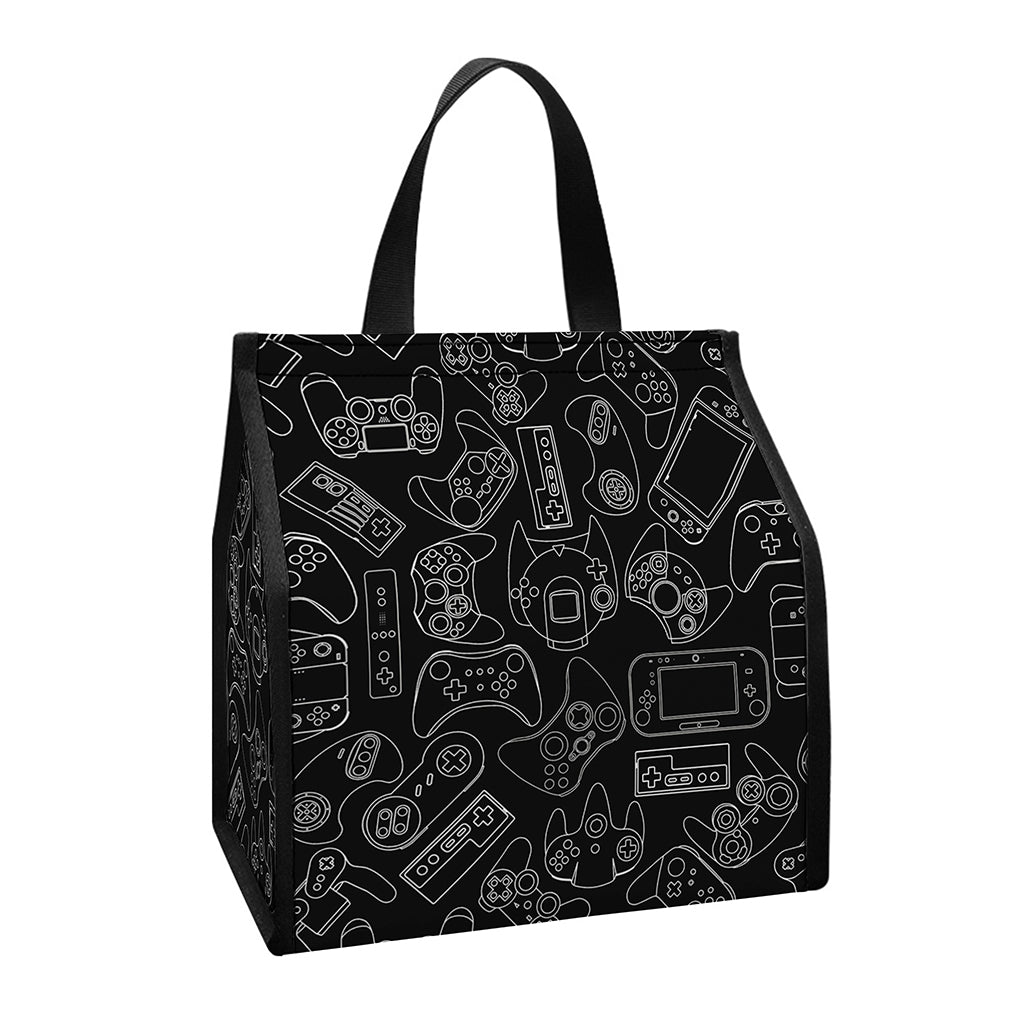 Black And White Video Game Pattern Print Insulated Lunch Tote