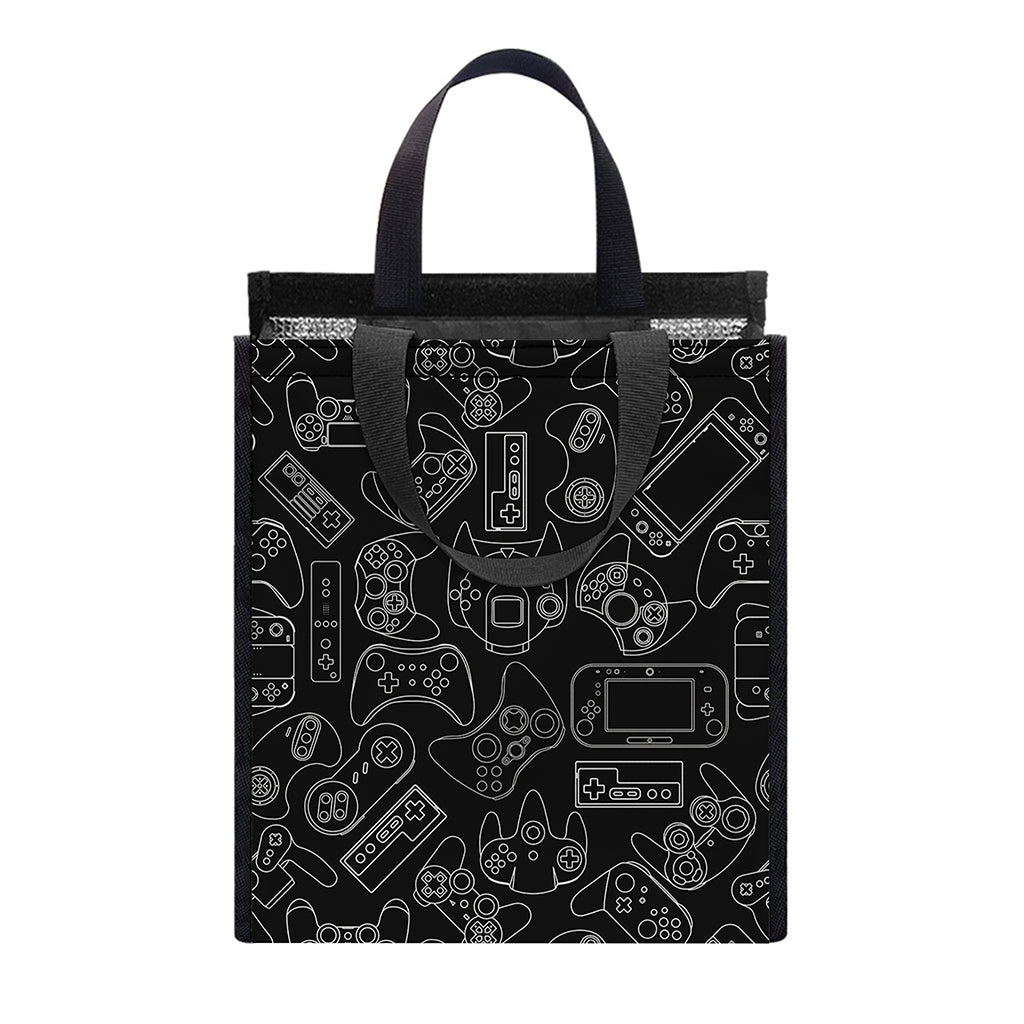 Black And White Video Game Pattern Print Insulated Lunch Tote
