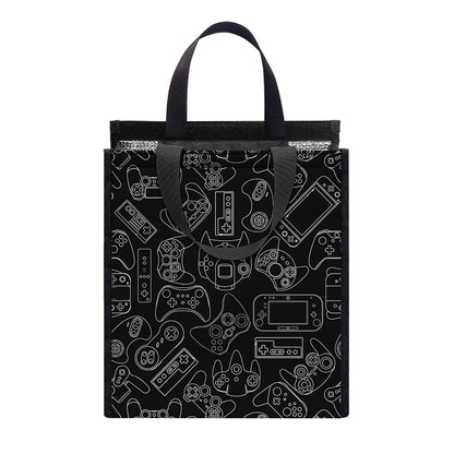 Black And White Video Game Pattern Print Insulated Lunch Tote