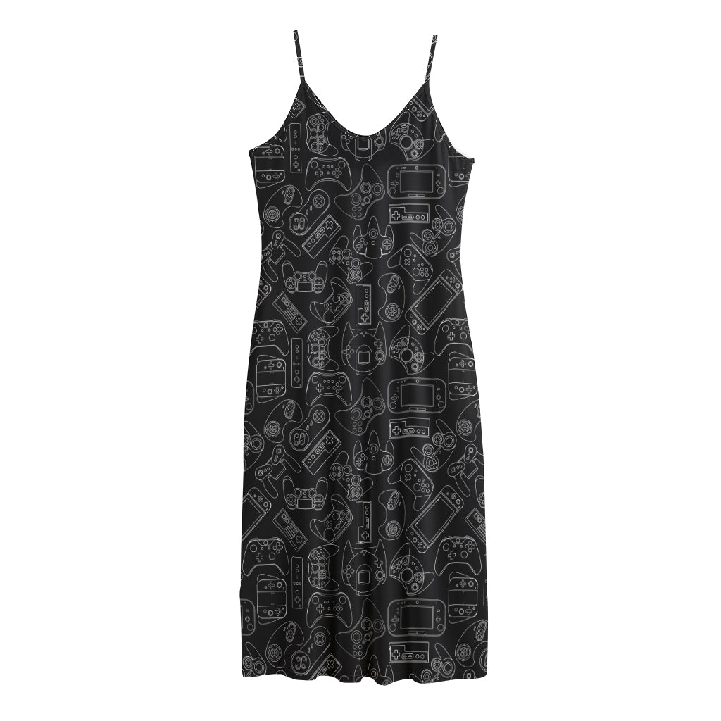 Black And White Video Game Pattern Print Jersey Midi Cami Dress