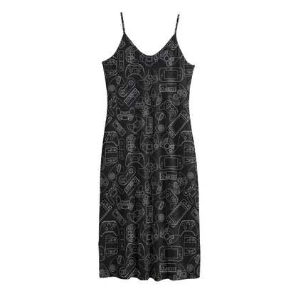 Black And White Video Game Pattern Print Jersey Midi Cami Dress
